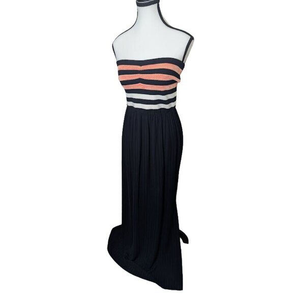 RACHEL Rachel Roy Dresses & Skirts - Rachel Roy Strapless Maxi Dress Black Coral Stripe Bodice Pleated Skirt *SZ M